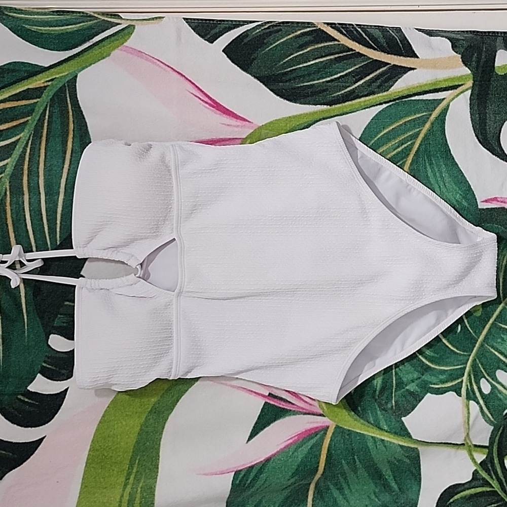 White, One Piece, Halter, Bathing Suit - Size 8